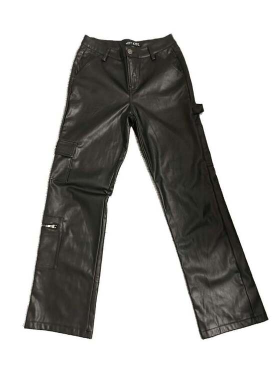 Hot Kiss Pants - Hot Kiss Black Vegan Faux Leather Cargo Carpenter Pants